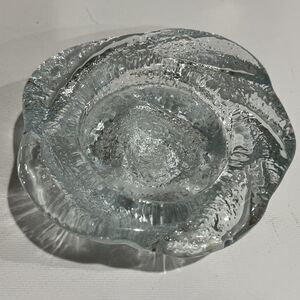 Blenko Pillar Candle Holder Cabbage Rose Textured Pebbled Ice Glass Vintage MCM